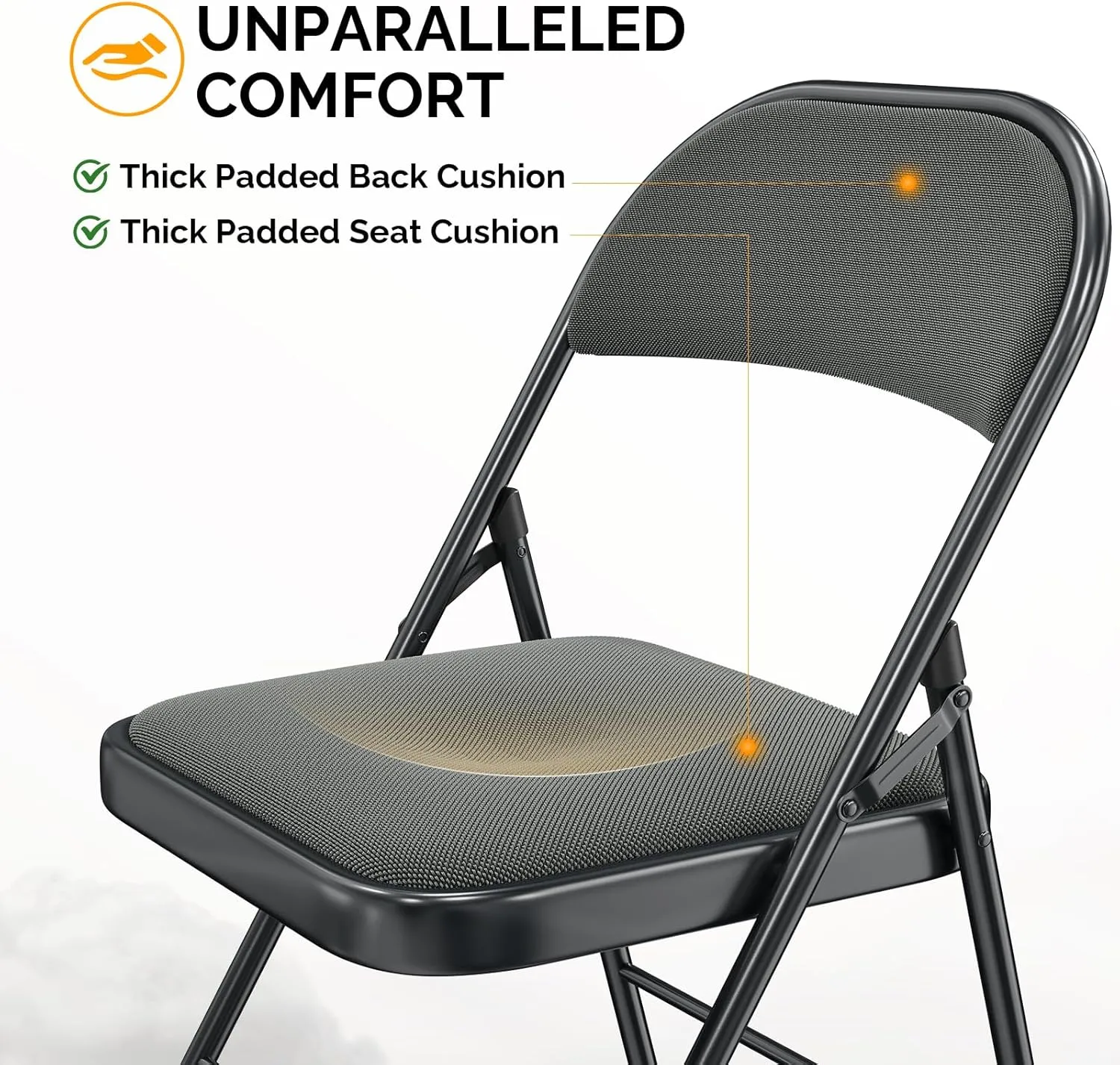Bonnlo Folding Chair, Padded Folding Chairs with Cushion, Back and Steel Frame for Indoor Outdoor Outside Dinning Office Camping Use, Gray, 10 Pack