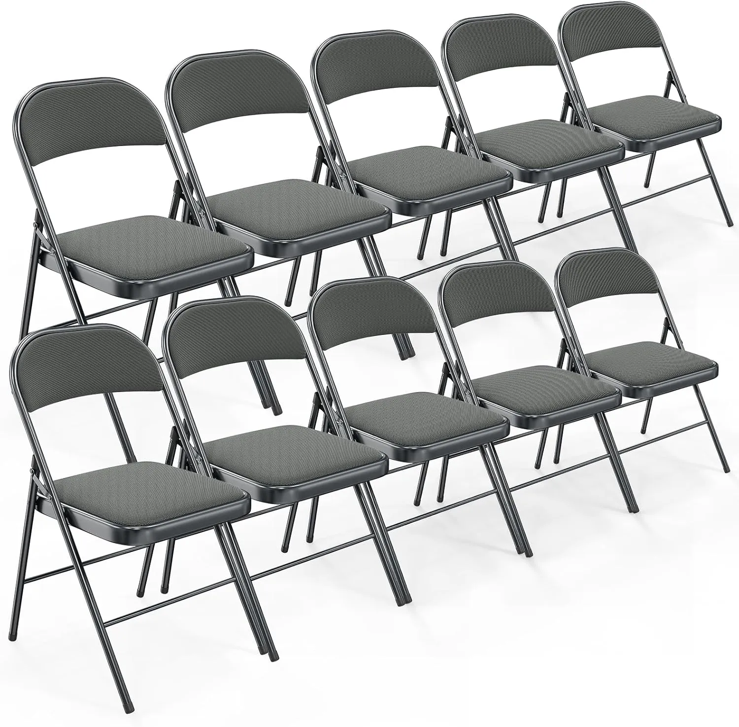 Bonnlo Folding Chair, Padded Folding Chairs with Cushion, Back and Steel Frame for Indoor Outdoor Outside Dinning Office Camping Use, Gray, 10 Pack