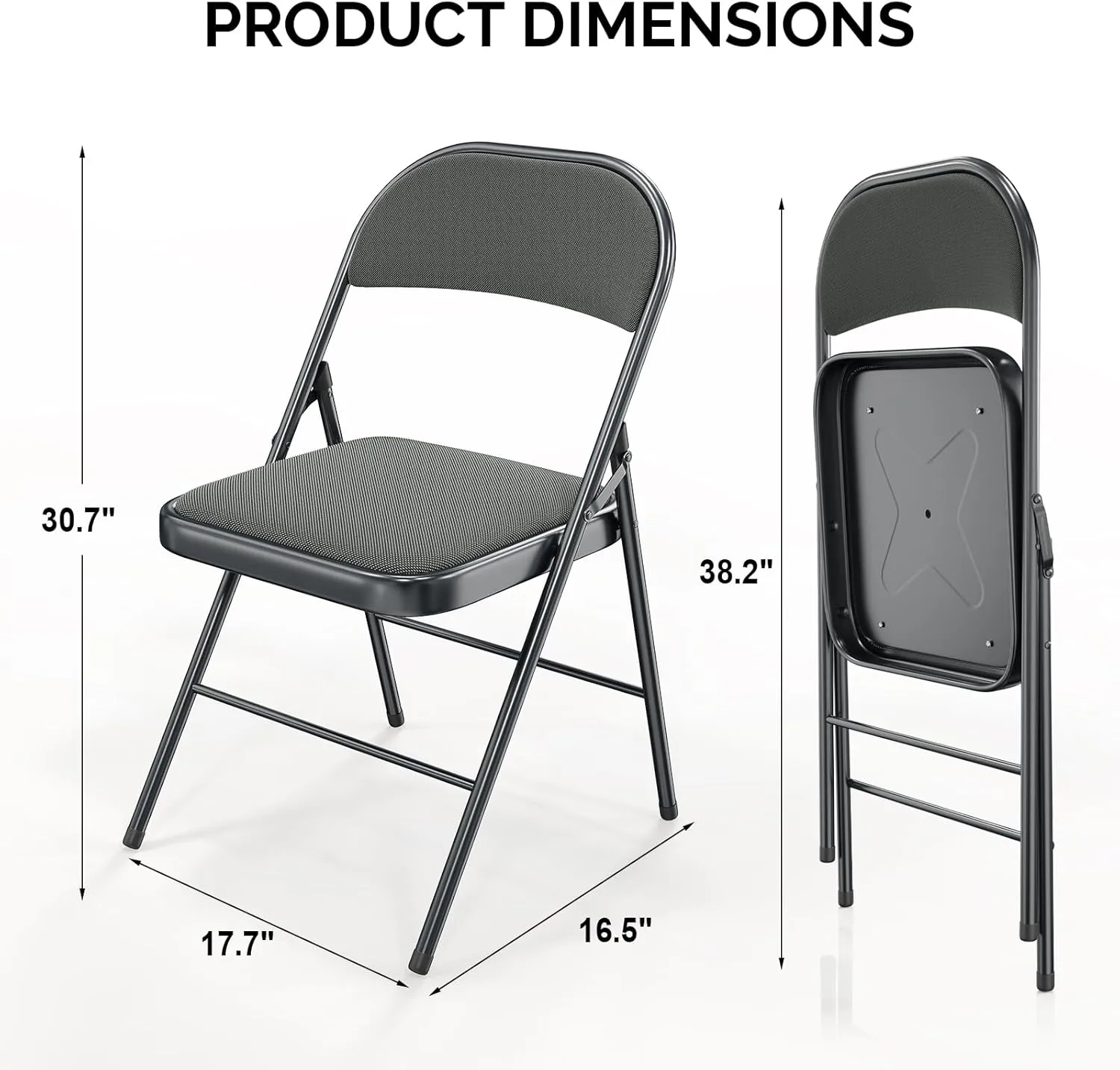 Bonnlo Folding Chair, Padded Folding Chairs with Cushion, Back and Steel Frame for Indoor Outdoor Outside Dinning Office Camping Use, Gray, 10 Pack