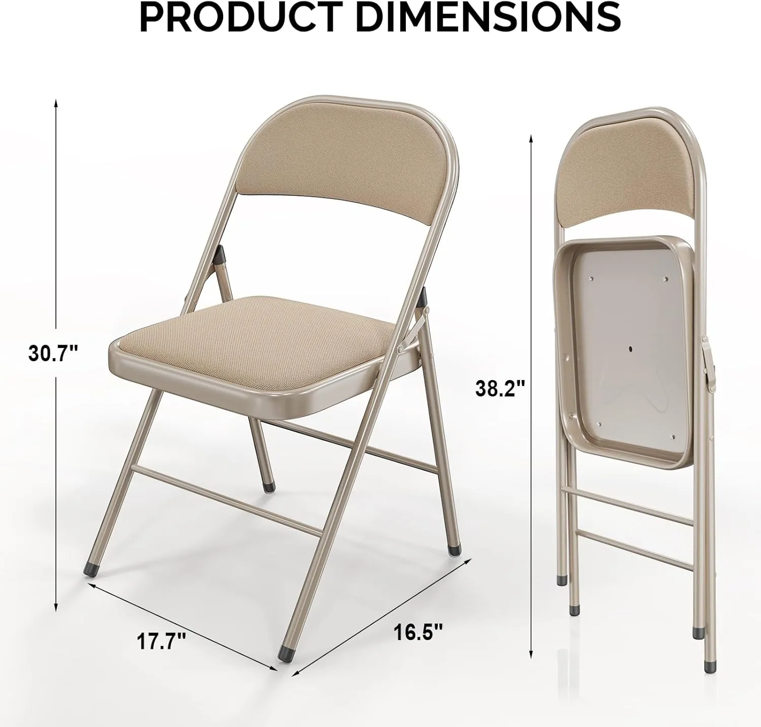 Bonnlo Folding Chair, Padded Folding Chairs with Cushion, Back and Steel Frame for Indoor Outdoor Outside Dinning Office Camping Use, Khaki, 10 Pack