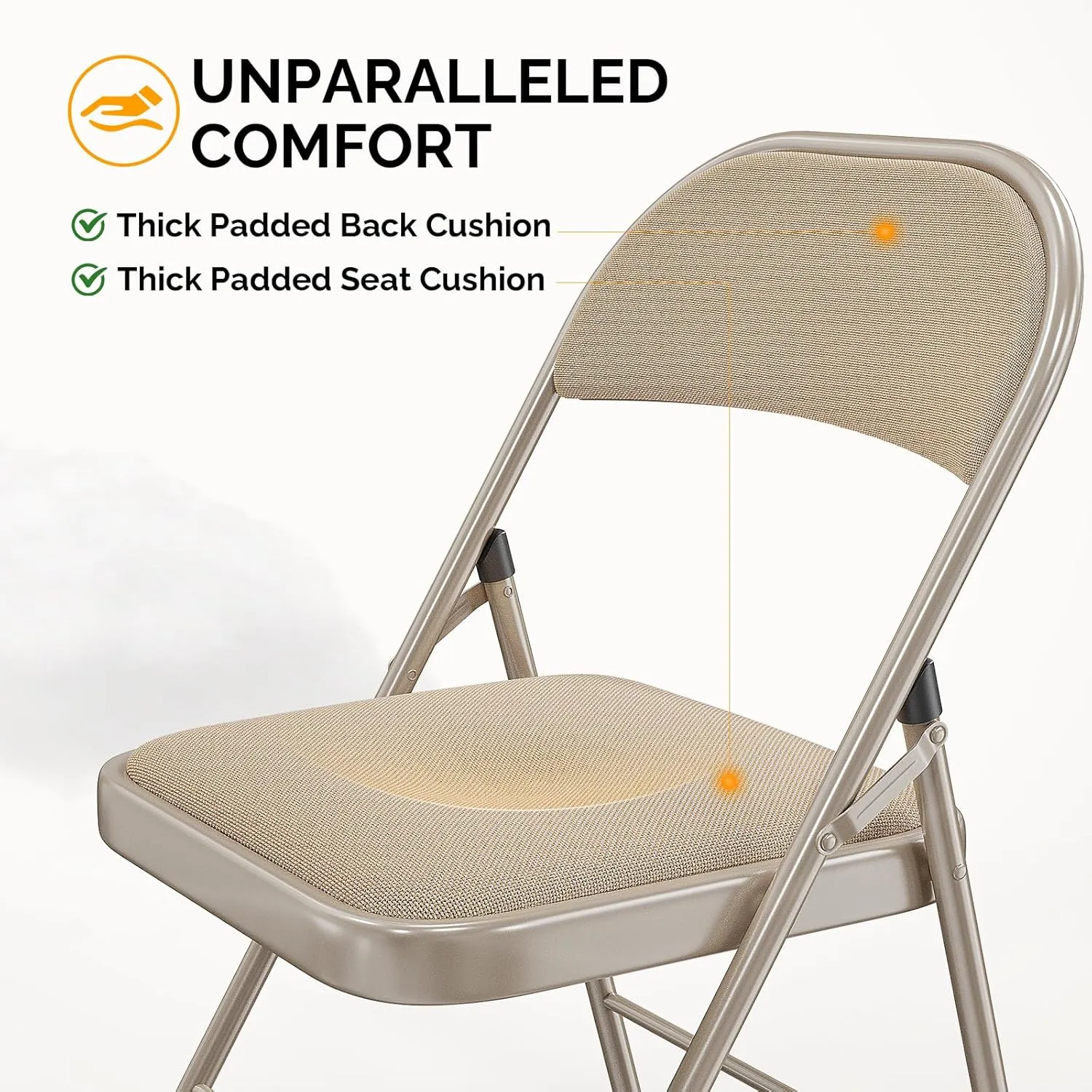 Bonnlo Folding Chair, Padded Folding Chairs with Cushion, Back and Steel Frame for Indoor Outdoor Outside Dinning Office Camping Use, Khaki, 10 Pack