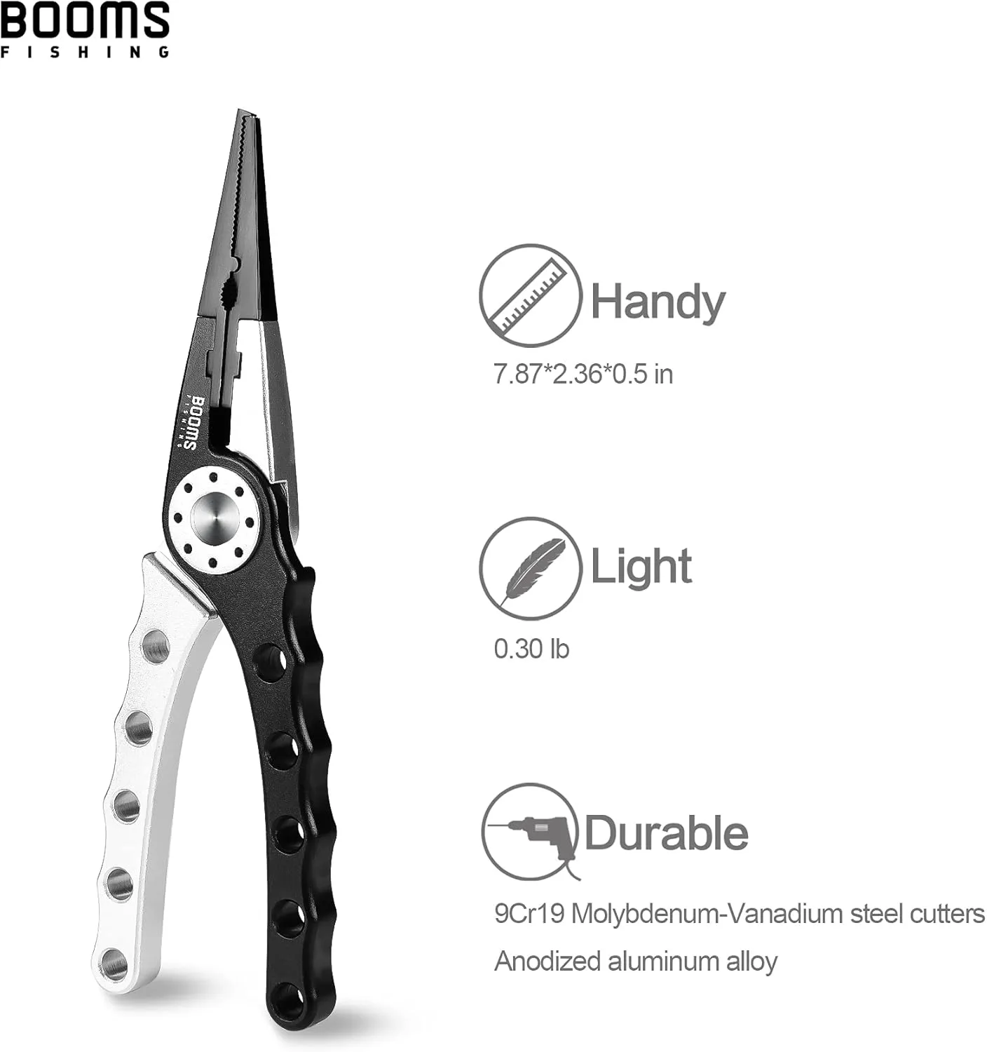 Booms Fishing X1 Aluminum Fishing Pliers Saltwater, Surf Fishing Tackle Kit, Fishing Multitool Hook Remover Braided Fishing Line Cutting and Split Ring with Coiled Lanyard and Sheath
