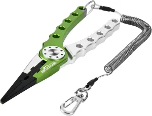 Booms Fishing X1 Aluminum Fishing Pliers Saltwater, Surf Fishing Tackle Kit, Fishing Multitool Hook Remover Braided Fishing Line Cutting and Split Ring with Coiled Lanyard and Sheath