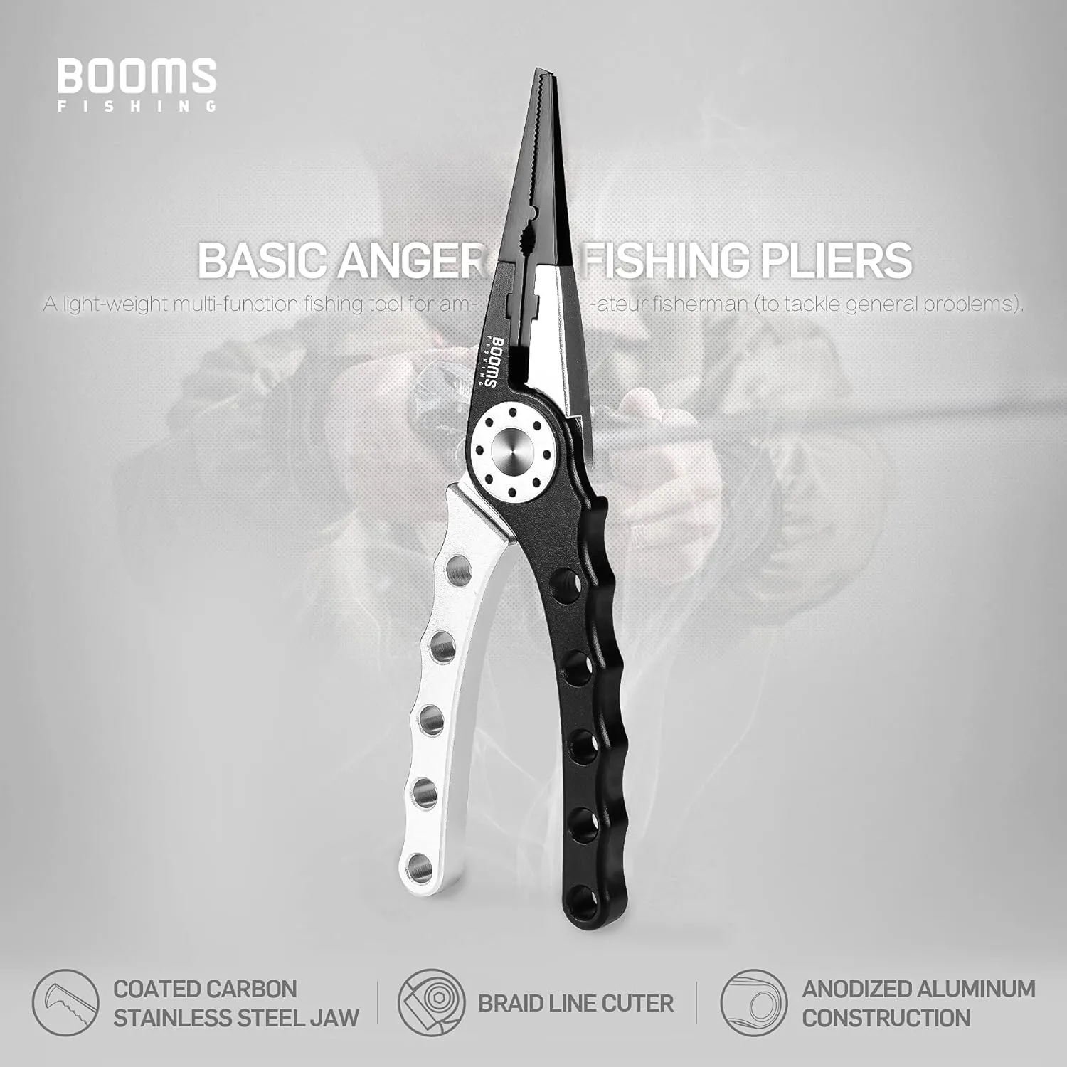 Booms Fishing X1 Aluminum Fishing Pliers Saltwater, Surf Fishing Tackle Kit, Fishing Multitool Hook Remover Braided Fishing Line Cutting and Split Ring with Coiled Lanyard and Sheath