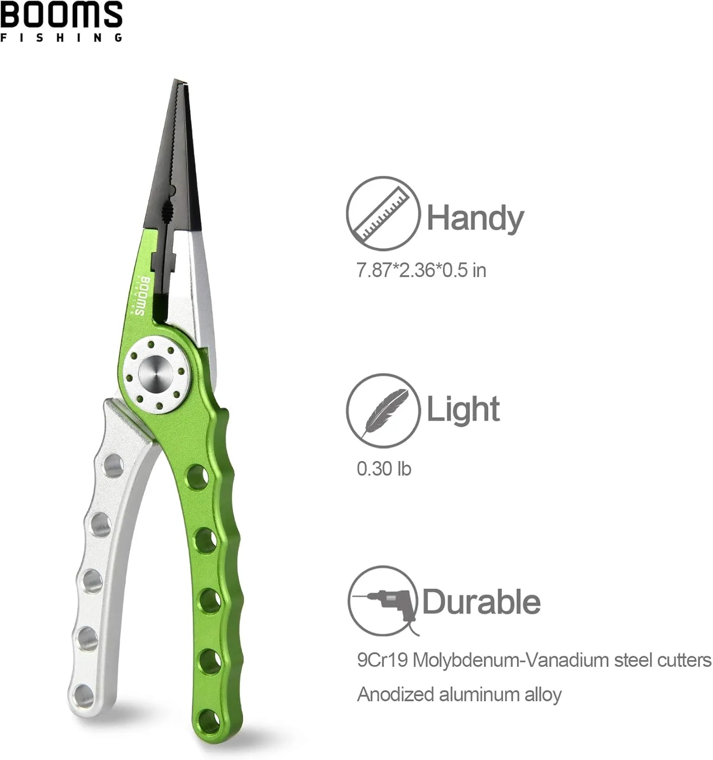 Booms Fishing X1 Aluminum Fishing Pliers Saltwater, Surf Fishing Tackle Kit, Fishing Multitool Hook Remover Braided Fishing Line Cutting and Split Ring with Coiled Lanyard and Sheath