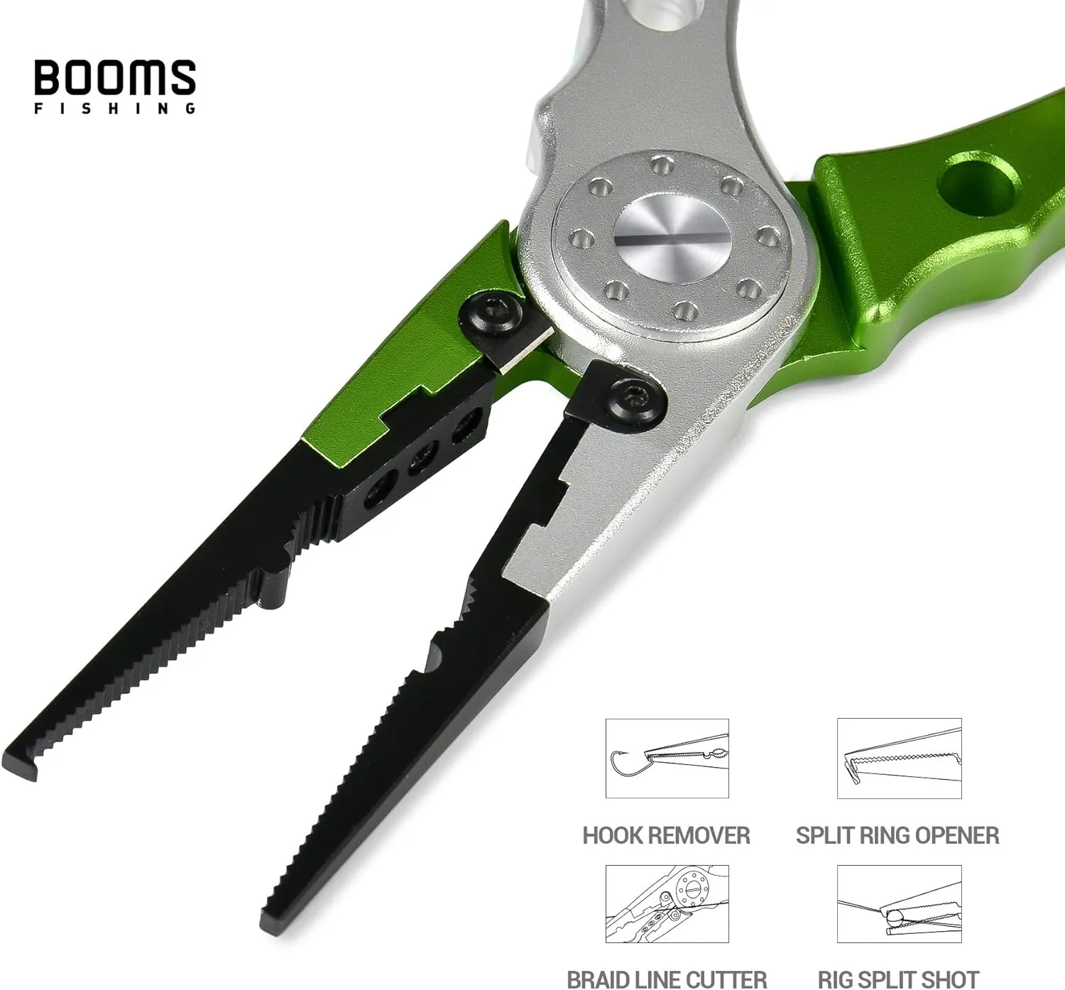 Booms Fishing X1 Aluminum Fishing Pliers Saltwater, Surf Fishing Tackle Kit, Fishing Multitool Hook Remover Braided Fishing Line Cutting and Split Ring with Coiled Lanyard and Sheath