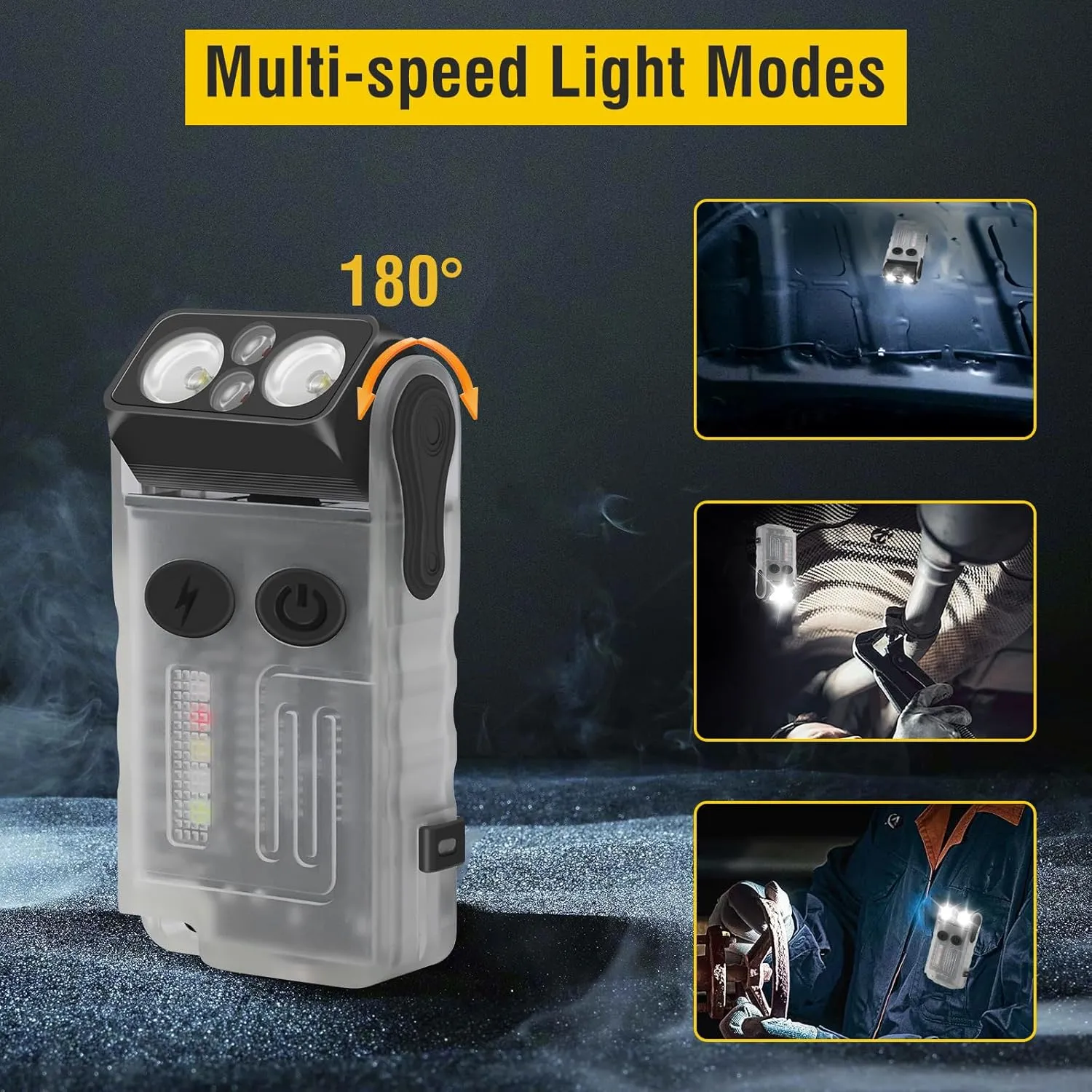 BORUIT V20 Small Powerful Flashlight Super Bright with Red Blue Warm Light, 180° Head Swivels 110dB Buzzer - Mini Keychain Pocket Rechargeable LED Flashlights USB EDC Clip Flash Light