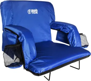 BRAWNTIDE Stadium Seat with Back Support - Comfy Cushion, Thick Padding, 2 Steel Bleacher Hooks, 4 Pockets, 2 Cup Holders, Reclining Back, Ideal Chair for Sport Events, Beaches, Camping, Concerts