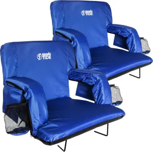 BRAWNTIDE Stadium Seat with Back Support - Comfy Cushion, Thick Padding, 2 Steel Bleacher Hooks, 4 Pockets, 2 Cup Holders, Reclining Back, Ideal Chair for Sport Events, Beaches, Camping, Concerts