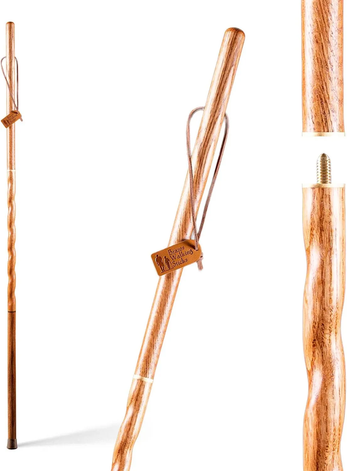 Brazos Handcrafted Wood Walking Stick, Twisted Oak, Traveler Style, for Men & Women, Made in The USA, 55"