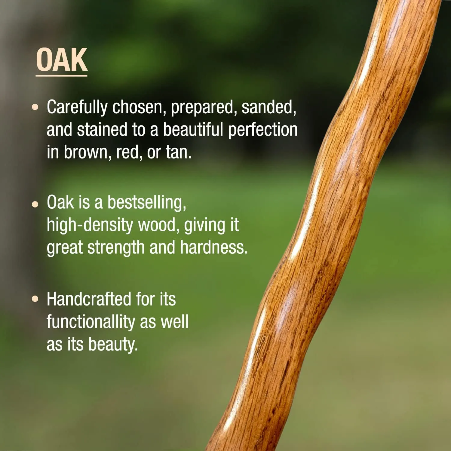 Brazos Handcrafted Wood Walking Stick, Twisted Oak, Traveler Style, for Men & Women, Made in The USA, 55"