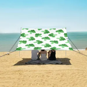 Broccoli Seamless Pattern Beach Canopy Tent Anti-UV & Wind Resistant, Camping Sun Shelter Easy Setup Portable,Outdoor Shade Tents with Sandbags,Sand Shovels,Ground Pegs & Stability Poles