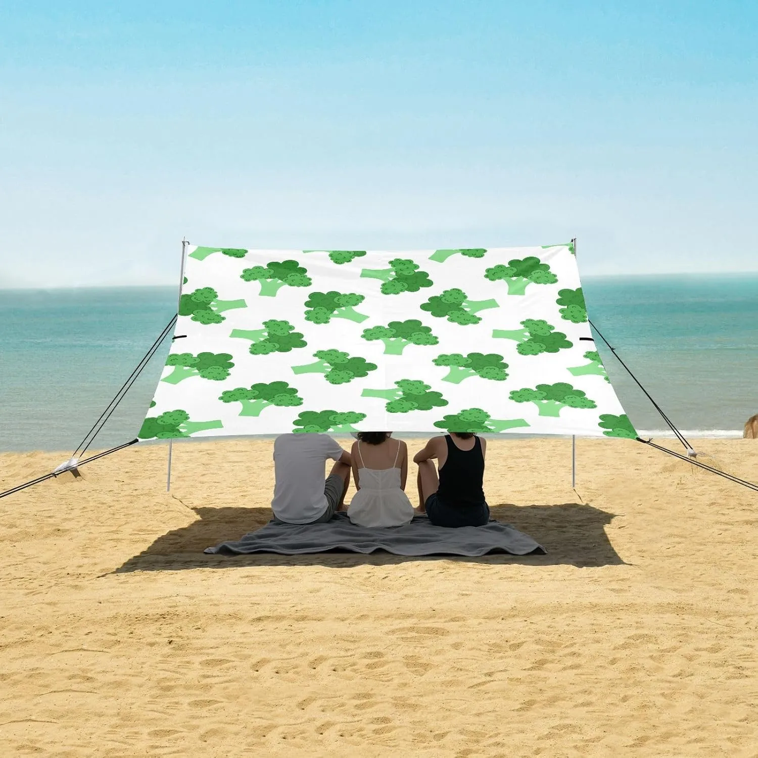 Broccoli Seamless Pattern Beach Canopy Tent Anti-UV & Wind Resistant, Camping Sun Shelter Easy Setup Portable,Outdoor Shade Tents with Sandbags,Sand Shovels,Ground Pegs & Stability Poles