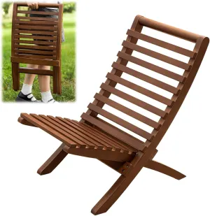 Brown Bamboo Folding Moon Chair - Ergonomic, Lightweight, Camping, Picnic, Beach, Patio Dining Chair