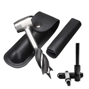 Bushcraft Gear for Survival Settlers Bushscraft Hand Auger Wrench with Flint Scotch Eye Wood Drill Peg and Manual Hole Maker Multitool with leather Case Camping Bushcrafting and Outdoor Backpacking