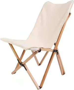 Butterfly Chair Easy to Fold Carry Outdoor Camping Folding Solid Wood Beach Chairs for Home or Hardwood Sling 35.4" H x 20.5" W 19.3" D-Off-White