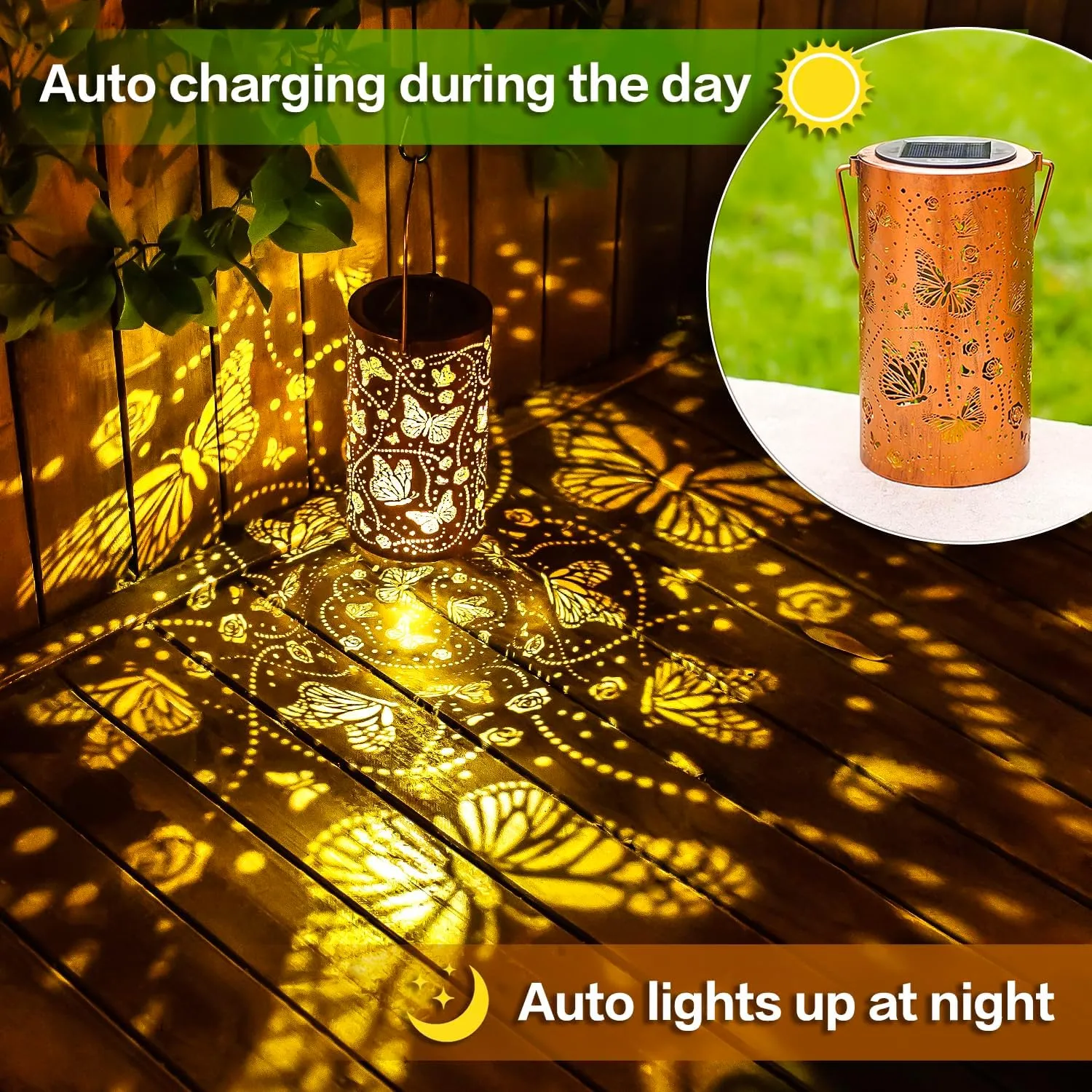 Butterfly Solar Lanterns Outdoor Waterproof Hanging Solar Lights Butterfly Gifts for Women Men Metal Decorative LED Lanterns for Garden Decor,Yard,Patio,Lawn,Tabletop,Pathway,Landscape
