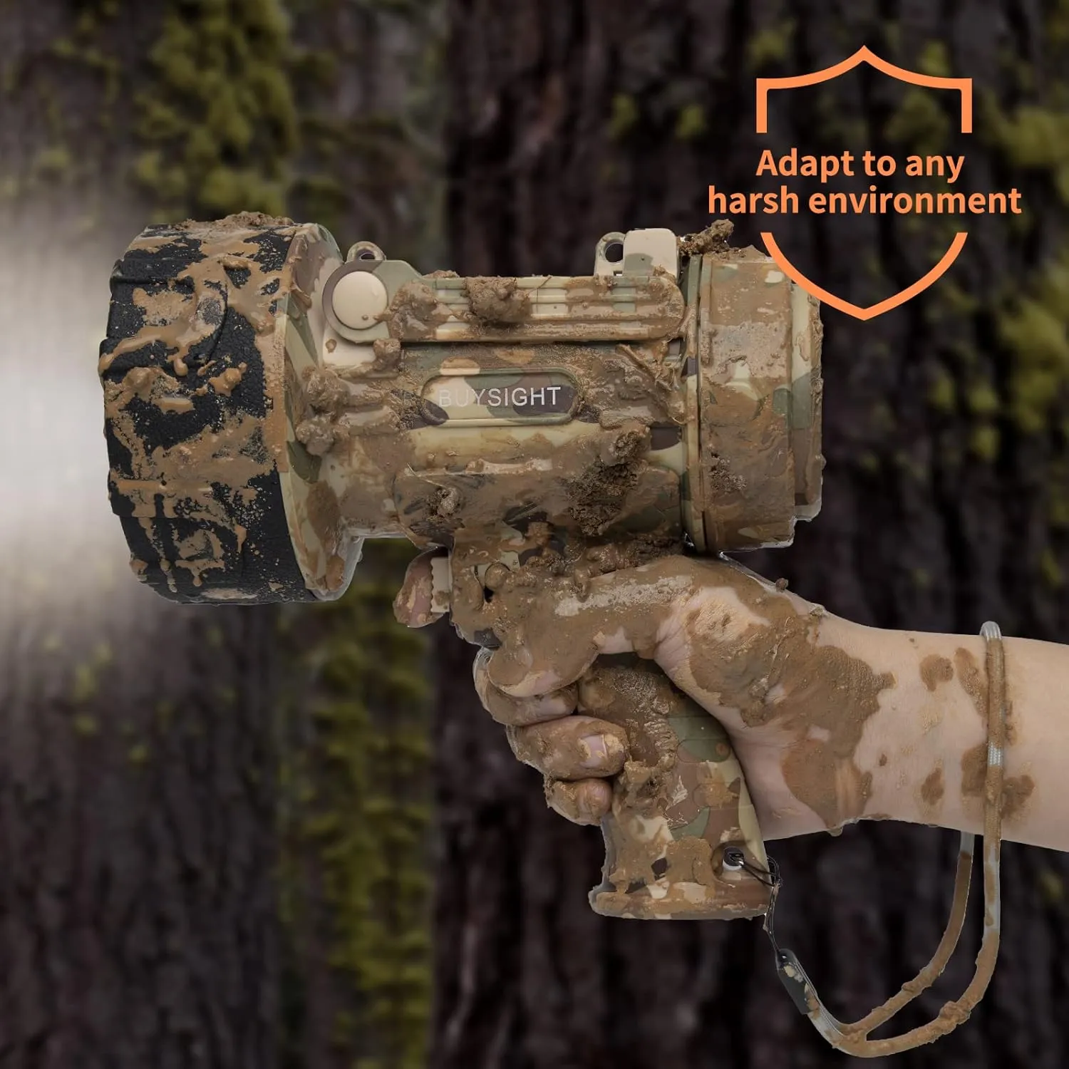 BUYSIGHT Rechargeable Spotlight Flashlight Floodlight,1200 lumens Hand held Spot Lights IP67 Waterproof COB Camping Lantern with red Filter(Camouflage Gray-COB)