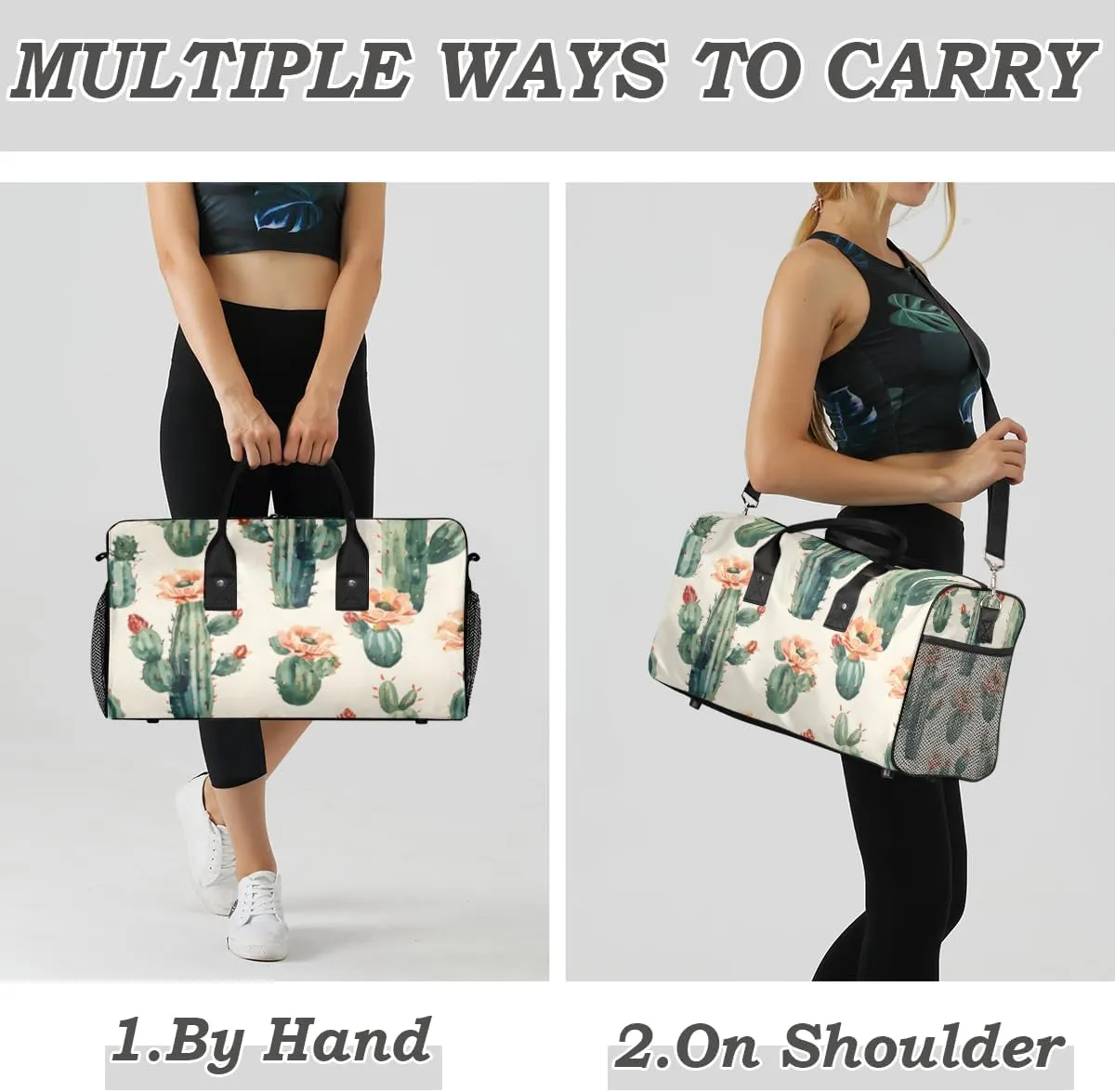 Cactus Travel Duffle Bag for Women Men Foldable Waterproof Weekender Bag Carry on Tote for Overnight Sports Gym Tropical Cactus