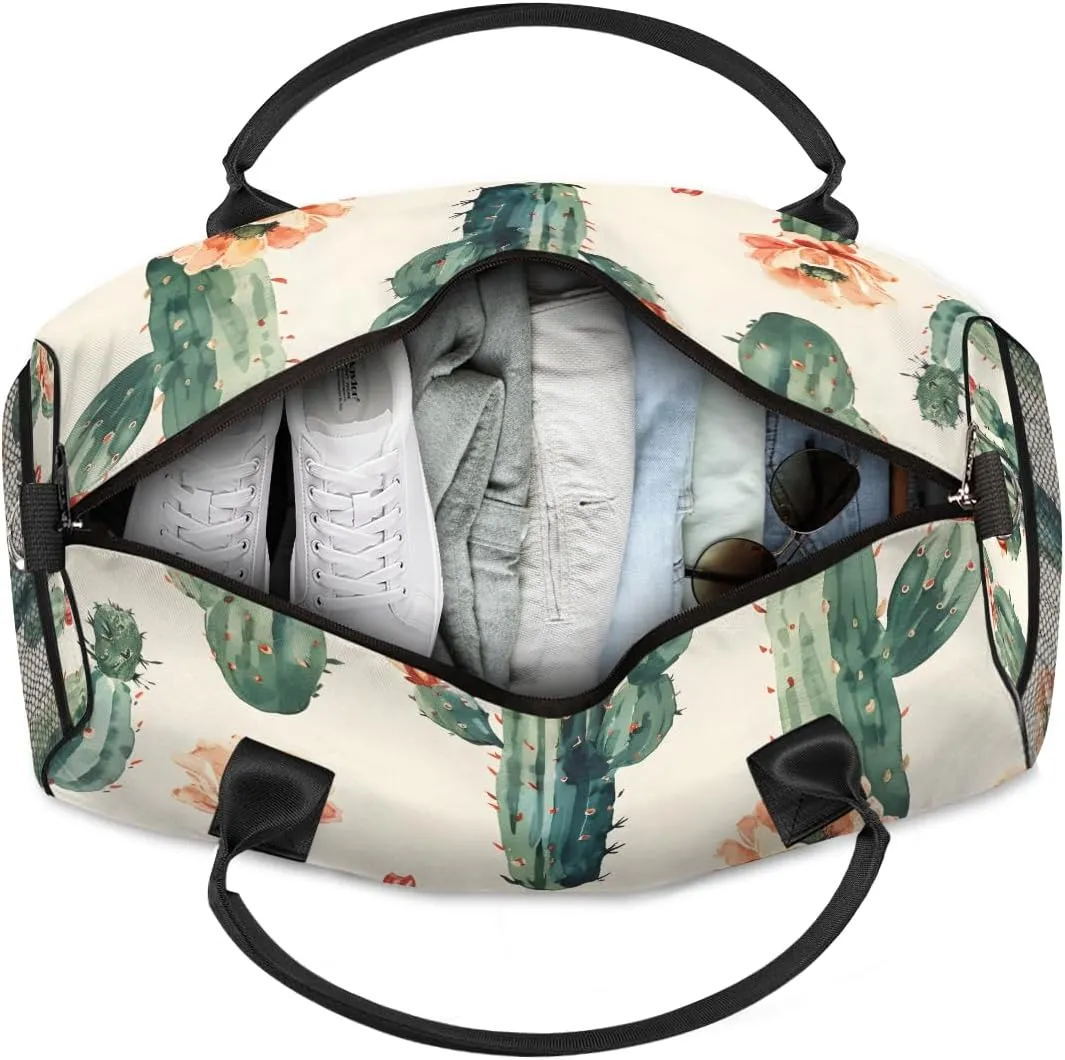 Cactus Travel Duffle Bag for Women Men Foldable Waterproof Weekender Bag Carry on Tote for Overnight Sports Gym Tropical Cactus