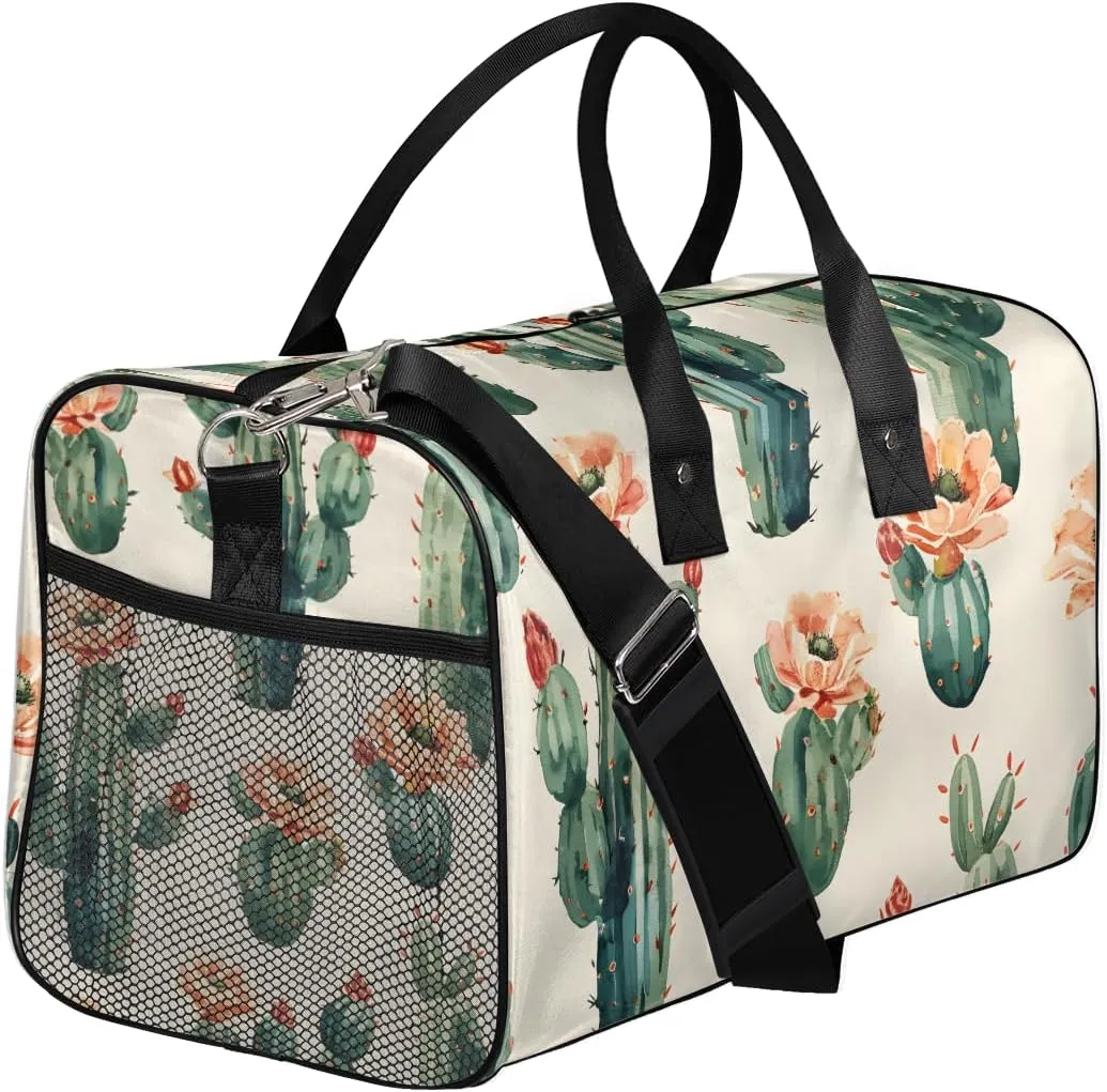 Cactus Travel Duffle Bag for Women Men Foldable Waterproof Weekender Bag Carry on Tote for Overnight Sports Gym Tropical Cactus