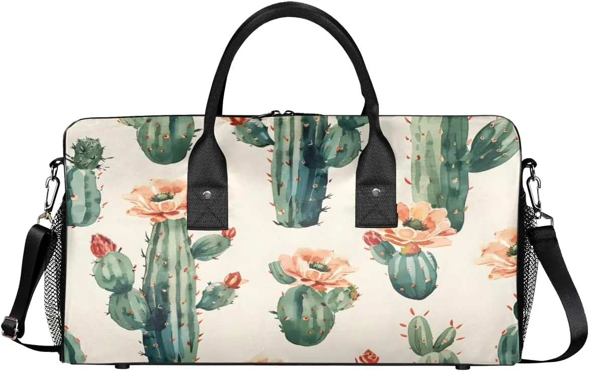 Cactus Travel Duffle Bag for Women Men Foldable Waterproof Weekender Bag Carry on Tote for Overnight Sports Gym Tropical Cactus