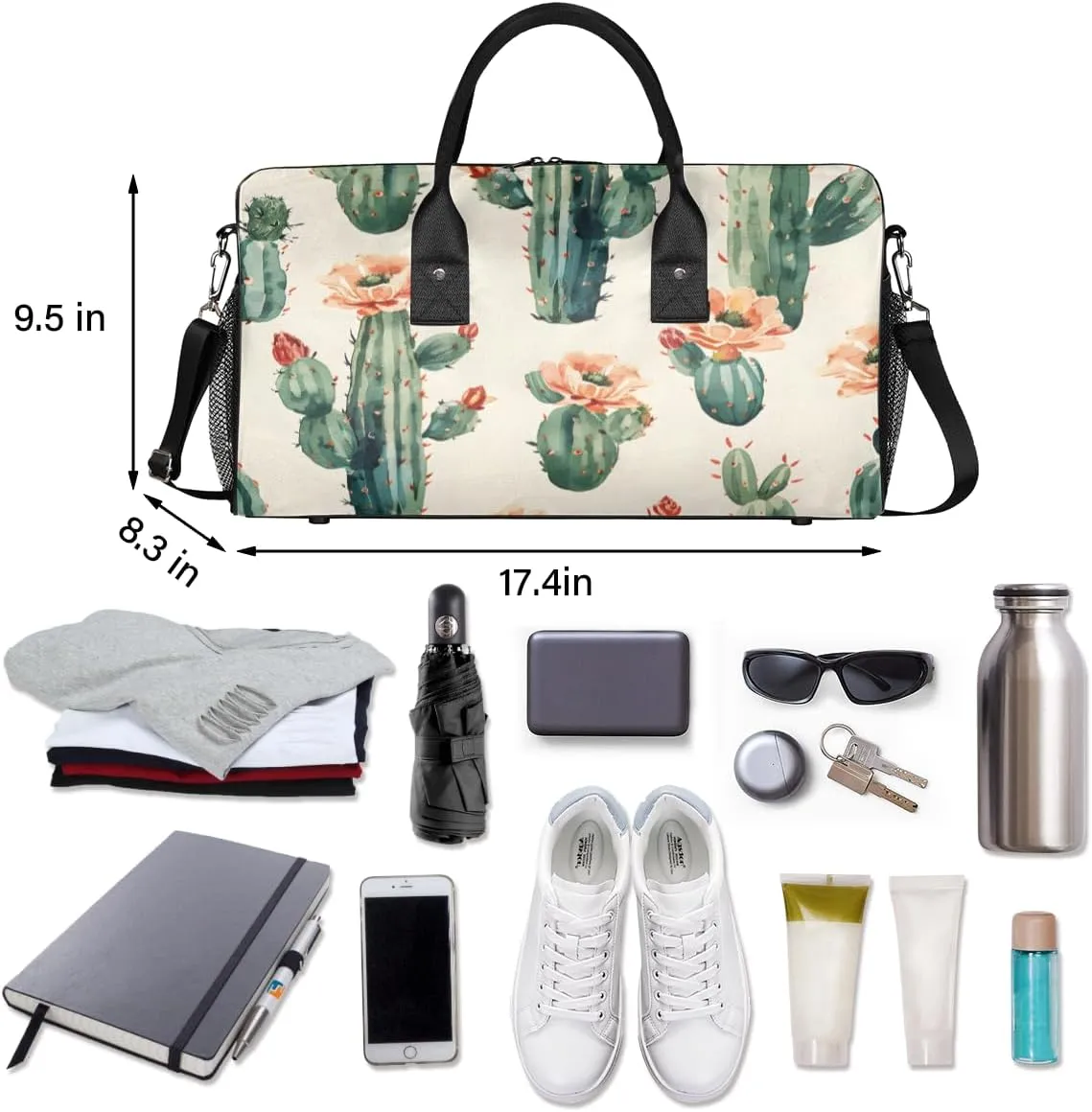 Cactus Travel Duffle Bag for Women Men Foldable Waterproof Weekender Bag Carry on Tote for Overnight Sports Gym Tropical Cactus