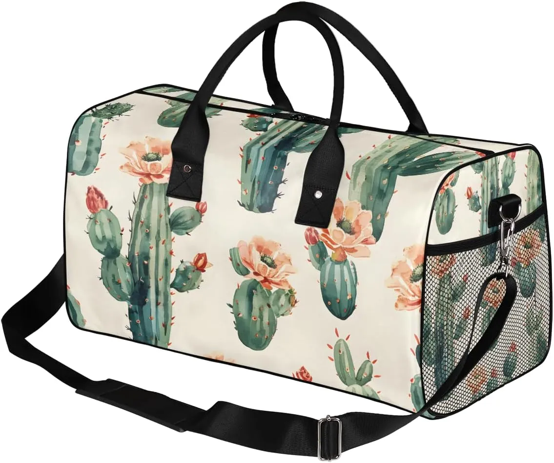 Cactus Travel Duffle Bag for Women Men Foldable Waterproof Weekender Bag Carry on Tote for Overnight Sports Gym Tropical Cactus