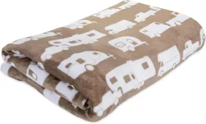 Camco Life is Better at The Campsite Plush Fleece Blanket | Queen-Sized Blanket Measures 90-inches (L) x 90-inches (W) | Greige (53126)