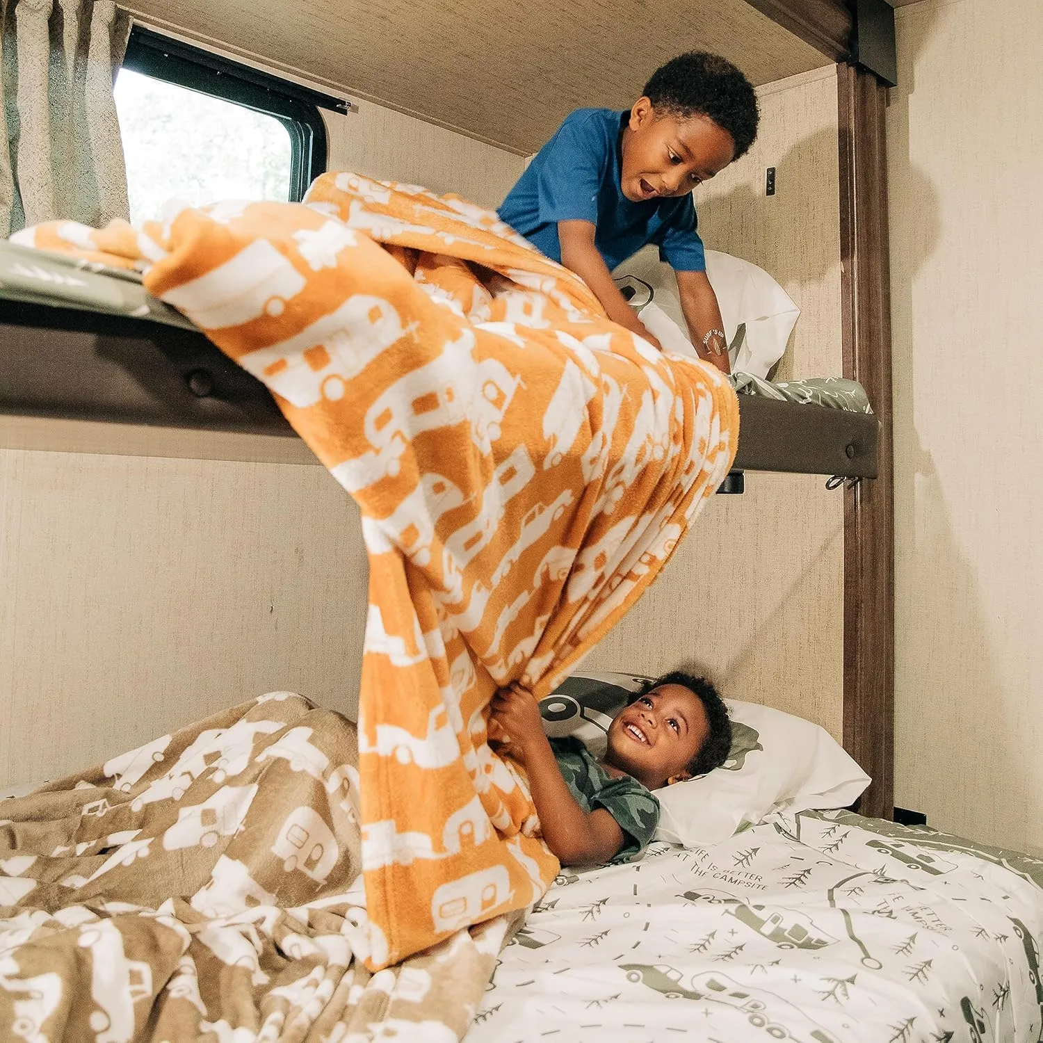 Camco Life is Better at The Campsite Plush Fleece Blanket | Queen-Sized Blanket Measures 90-inches (L) x 90-inches (W) | Greige (53126)