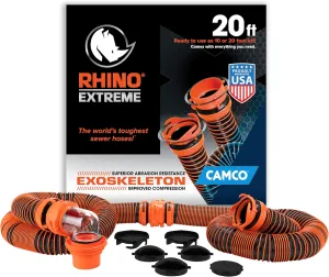 Camco RhinoEXTREME 20' RV Sewer Hose Kit – Premium Sewer Kit — Pre-Assembled & Ready-to-Use — Includes 4-in-1 Dump Station Adapter & Storage Caps — Crush & Abrasion Resistant (21012)