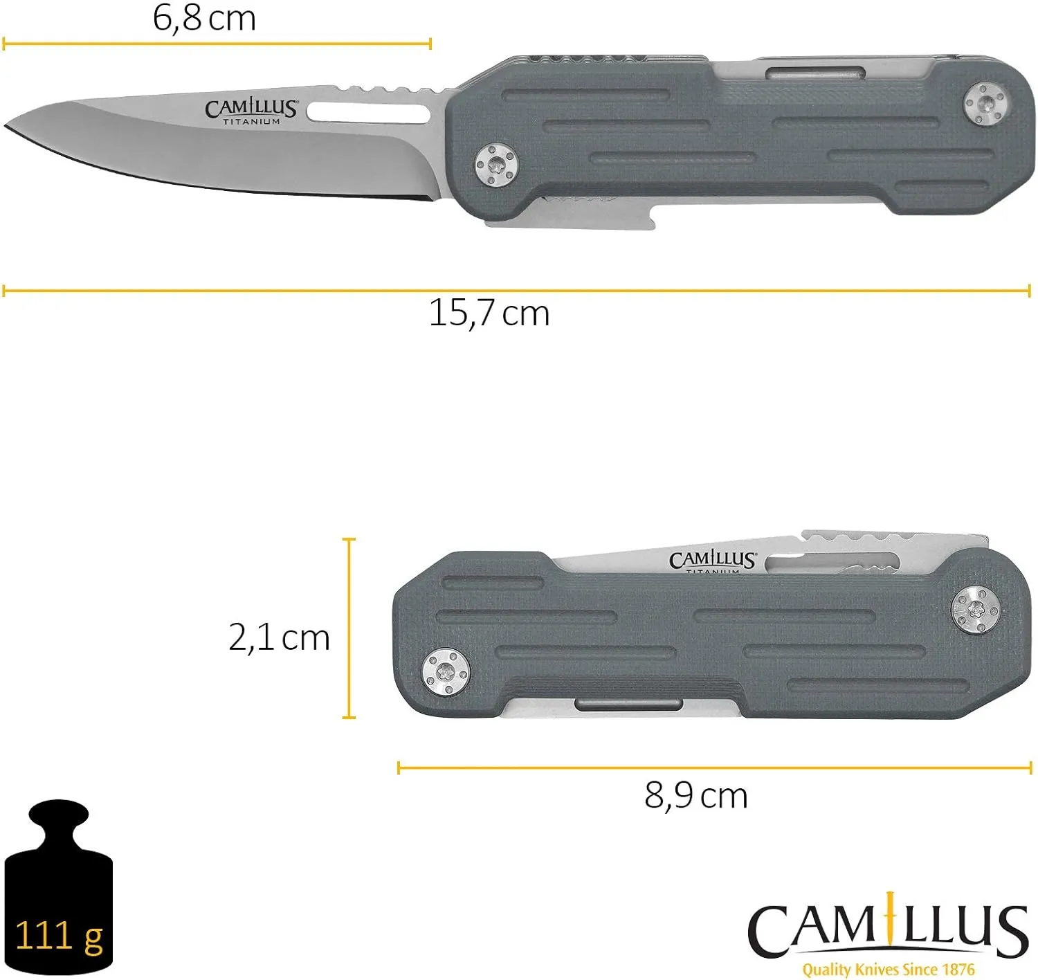 CAMILLUS Pocket Block 6.25" Compact Durable Corrosion-Resistant 420 Stainless Steel Folding Pocket Knife - Everyday Carry Multitool with 5 Integrated Tools Within Handle