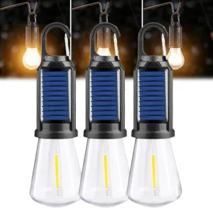 Camp Bulbs, Camp Bulb Pack of 4, 3 Modes Solar Rechargeable Hooked Camping Light, Waterproof Tungsten Solar Lights Outdoor, for Hiking, Camping, Fishing (B, 3)