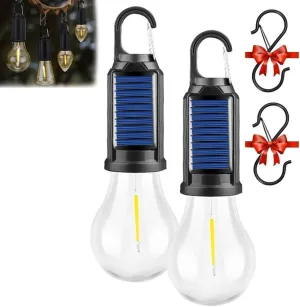 Camp Light Bulbs,Camp Bulb Pack,Solar Rechargeable Hooked Camping Light,Outdoor Household Tungsten Lights,Tent Lights Battery Powered with Clip Hook,for Hiking,Camping, Fishing(Spherical,2pcs)