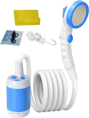 Camp Shower Portable Shower 1 Set IPX7 Waterproof Camping Shower 5000mAh Pressurized Camp Shower 2 Level 3 Mode Detachable Washable Outdoor Shower, Blue