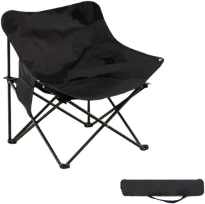 Camp Stool Camping Folding Moon Chair Chair Outdoor Portable High Back Chair Home Dining Table Night Market Stall Camping Stool(Black)