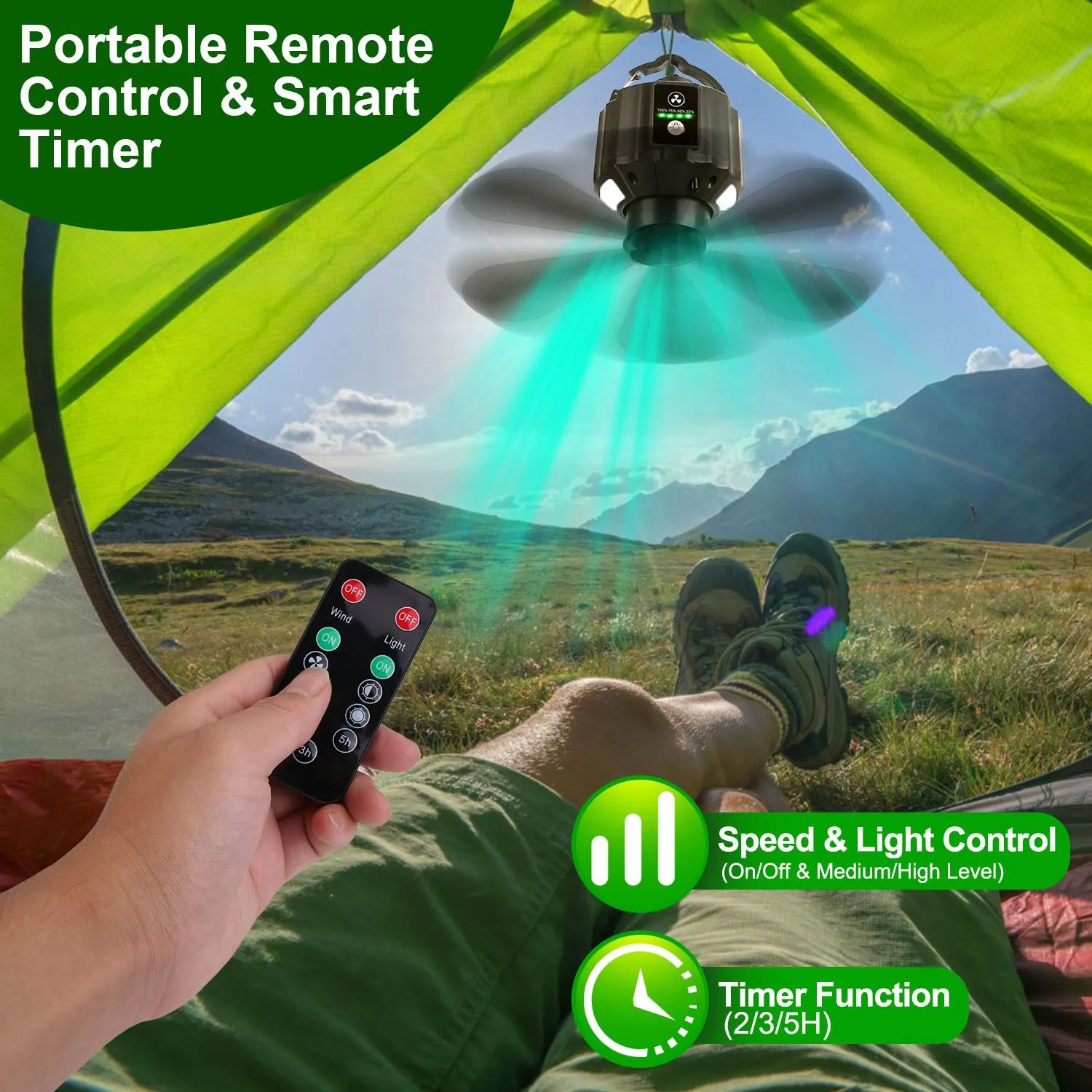 CampGlow 3-in-1 Tent Fan Lantern & Power Bank (5200mAh / 10400mAh)