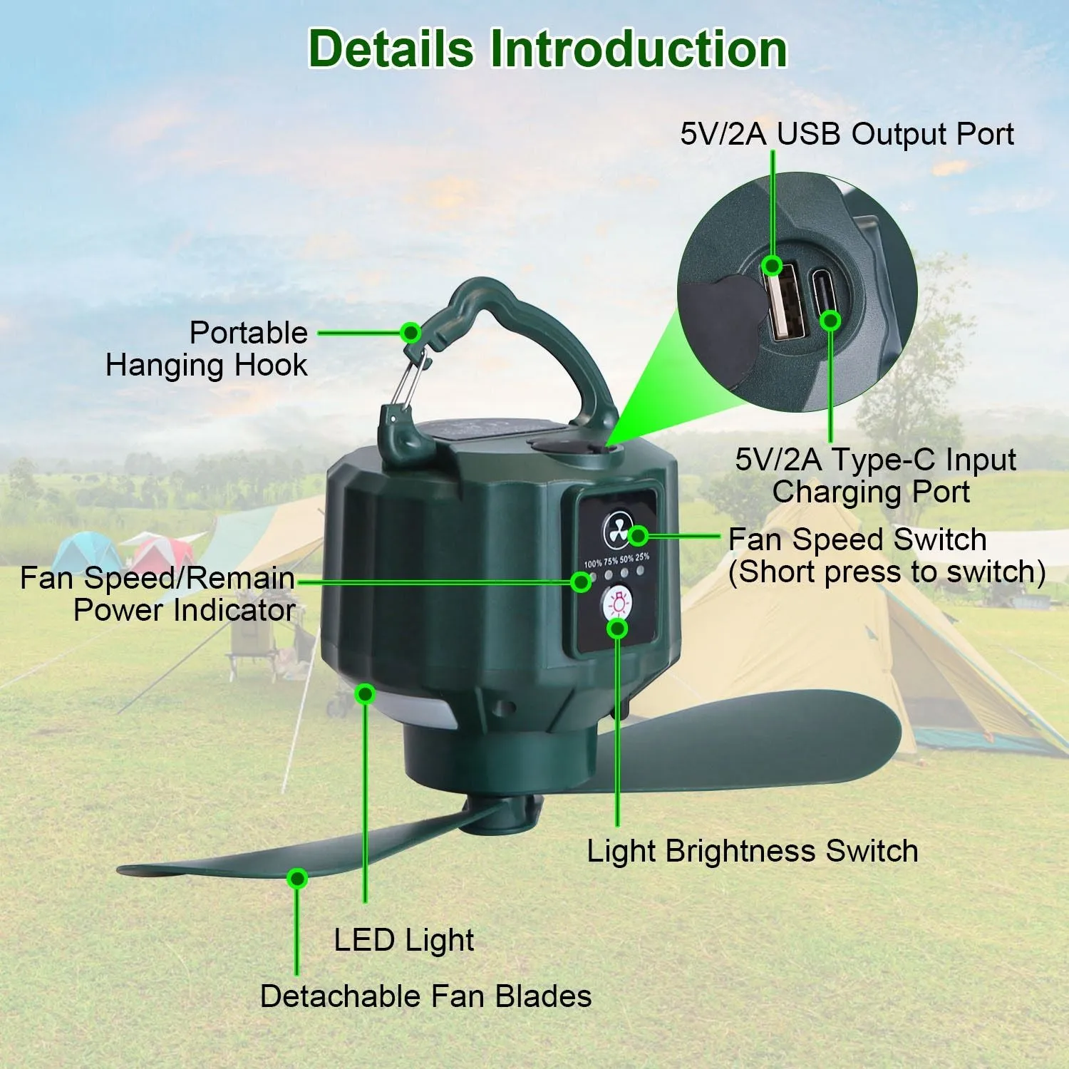 CampGlow 3-in-1 Tent Fan Lantern & Power Bank (5200mAh / 10400mAh)
