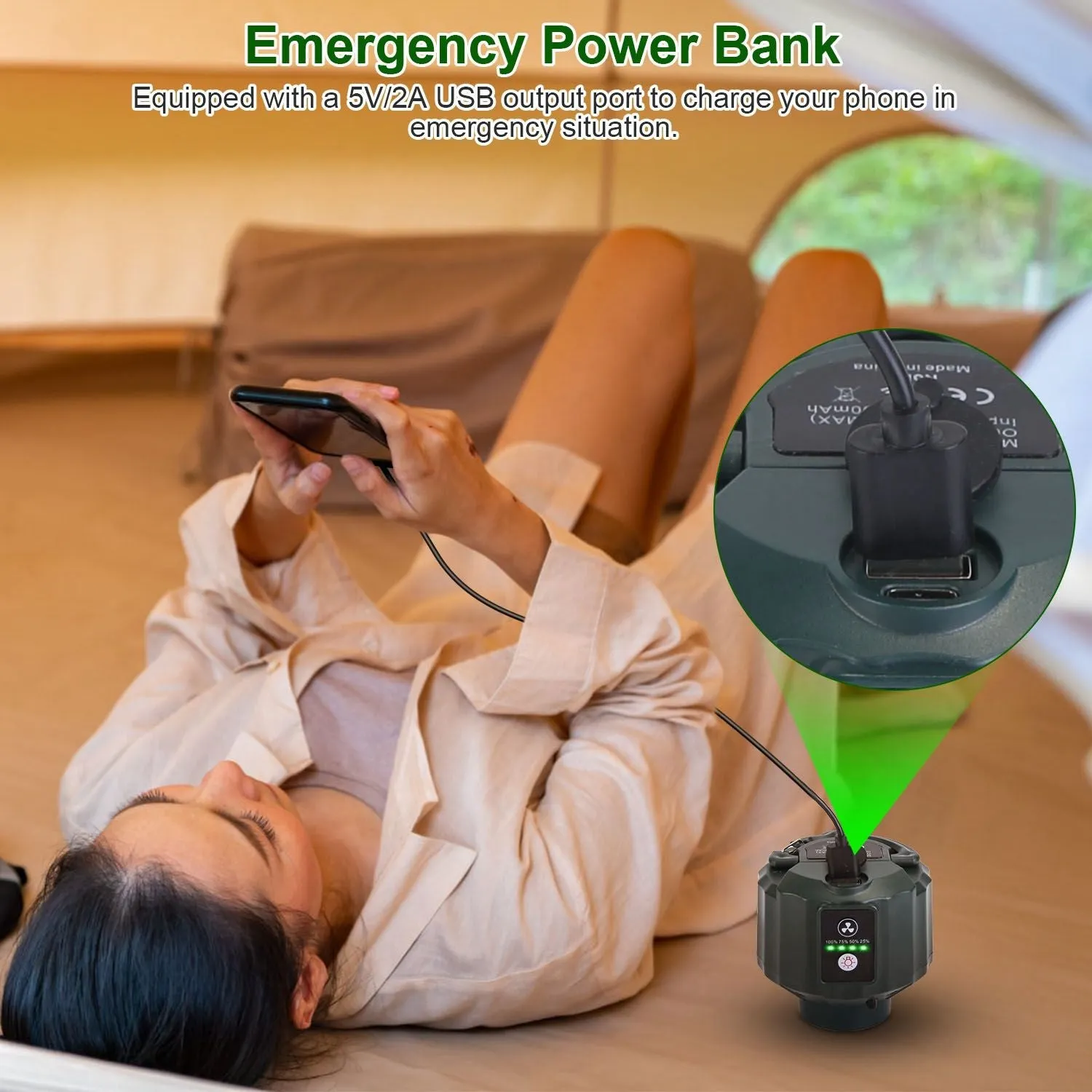 CampGlow 3-in-1 Tent Fan Lantern & Power Bank (5200mAh / 10400mAh)