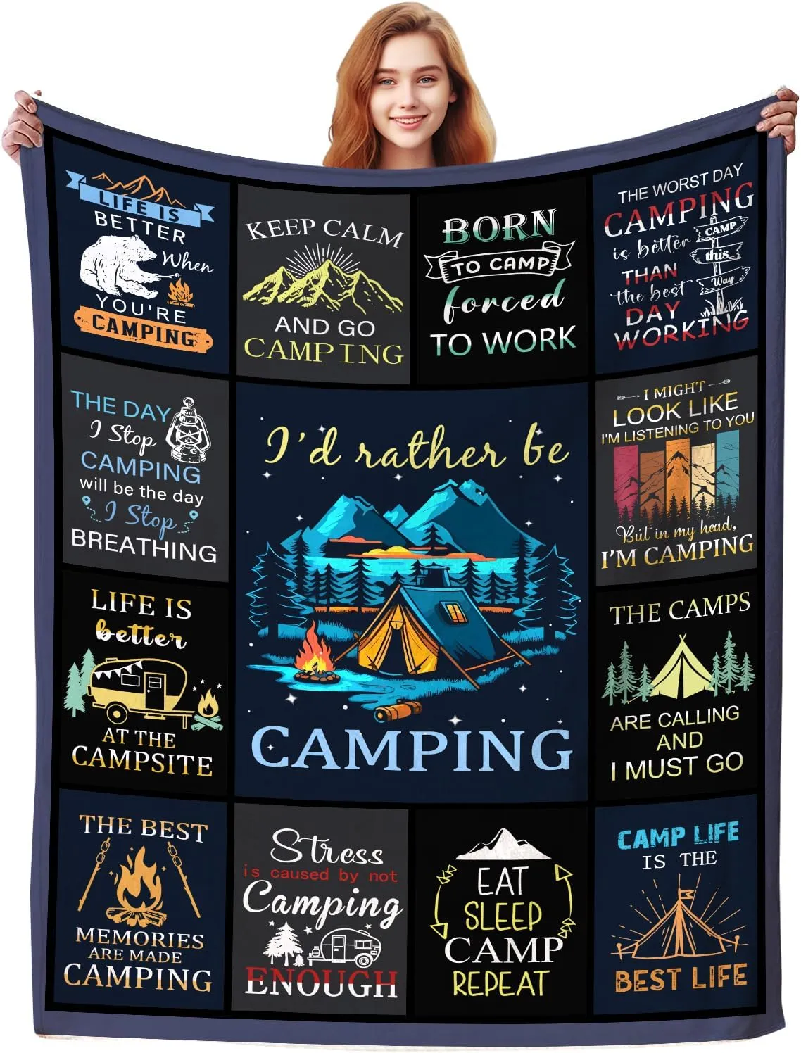 Camping Blanket Gifts for Men Woman Couples,Soft Cozy Camping Blankets and Throws RV Travel Hiking Bed Sofa,Cool Camper Gifts for Camping Lovers Campsite Outdoors 80"x60"