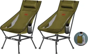 Camping Chair, Compact Backpacking Chair, Portable Folding Chair, Beach Chair with Side Pocket and headrest, Lightweight Hiking 188ZZ-SJB (Green 2 Pack)