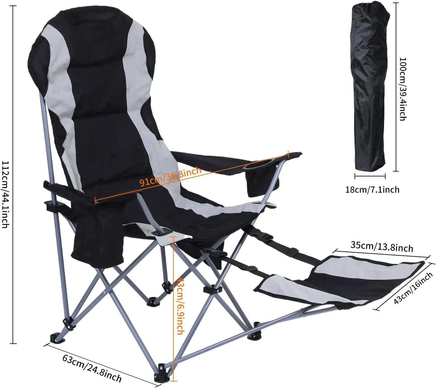 Camping Chair, Heated Camping Chair, Heated Camping Chairs for Adults, Folding Chairs with Footrest, Power Bank, Cupholder, Carry Bag & Pockets for Outdoor Activities (2 Pack)