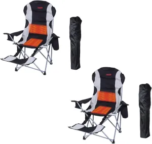 Camping Chair, Heated Camping Chair, Heated Camping Chairs for Adults, Folding Chairs with Footrest, Power Bank, Cupholder, Carry Bag & Pockets for Outdoor Activities (2 Pack)