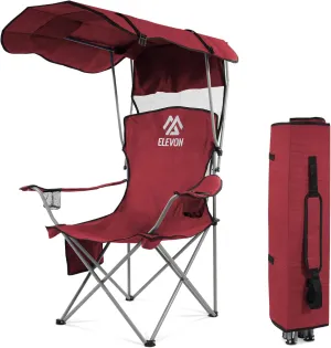 Camping Chair, Oversized Folding Chair with Canopy, Portable Outdoor Chair with Arms, Cup Holder and Carry Bag for Camping, Fishing, Beach, and Sports, Burgundy