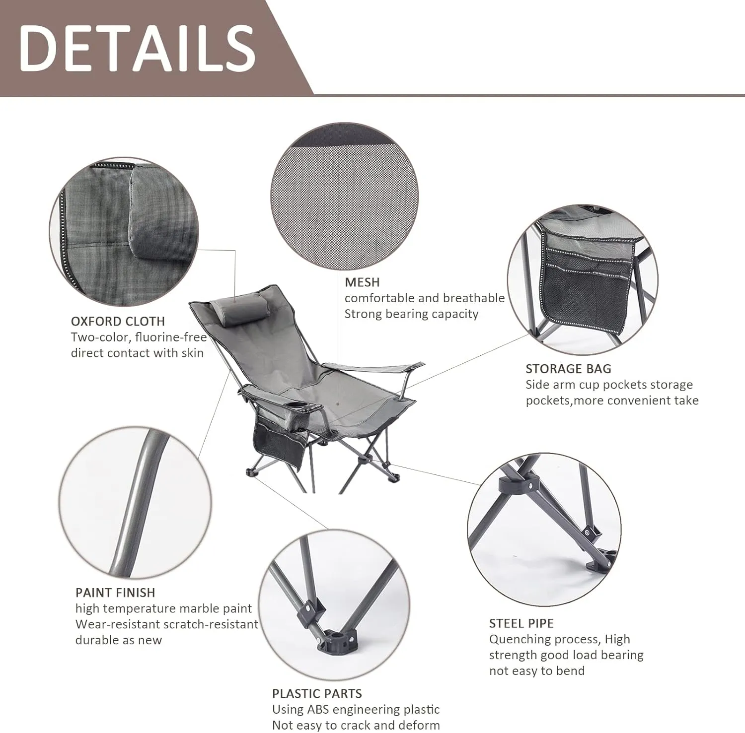 Camping Chair Recliner Portable, Beach Chairs Height Folding Lightweight, Comfortable Camping Chairs, for Camping, Hiking Fishing,B