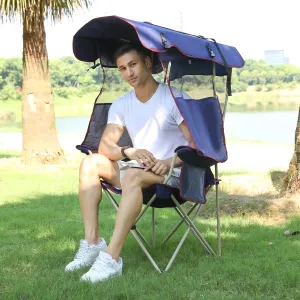 Camping Chair with Canopy - Beach Chair with Shade for Outdoor Use, Adjustable Sunshade, Cup Holder, Side Pockets - Heavy Duty Folding Chair with Canopy Supports 330 lbs (Navy)