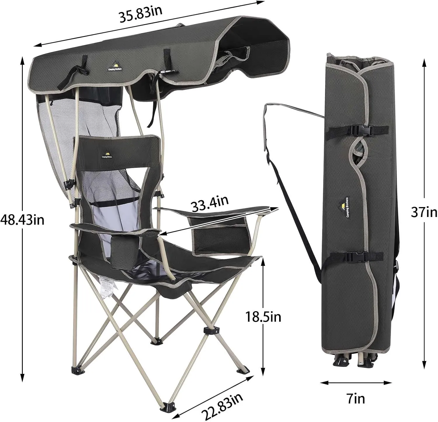 Camping Chair with Canopy - Beach Chair with Shade for Outdoor Use, Adjustable Sunshade, Cup Holder, Side Pockets - Heavy Duty Folding Chair with Canopy Supports 330 lbs (Navy)