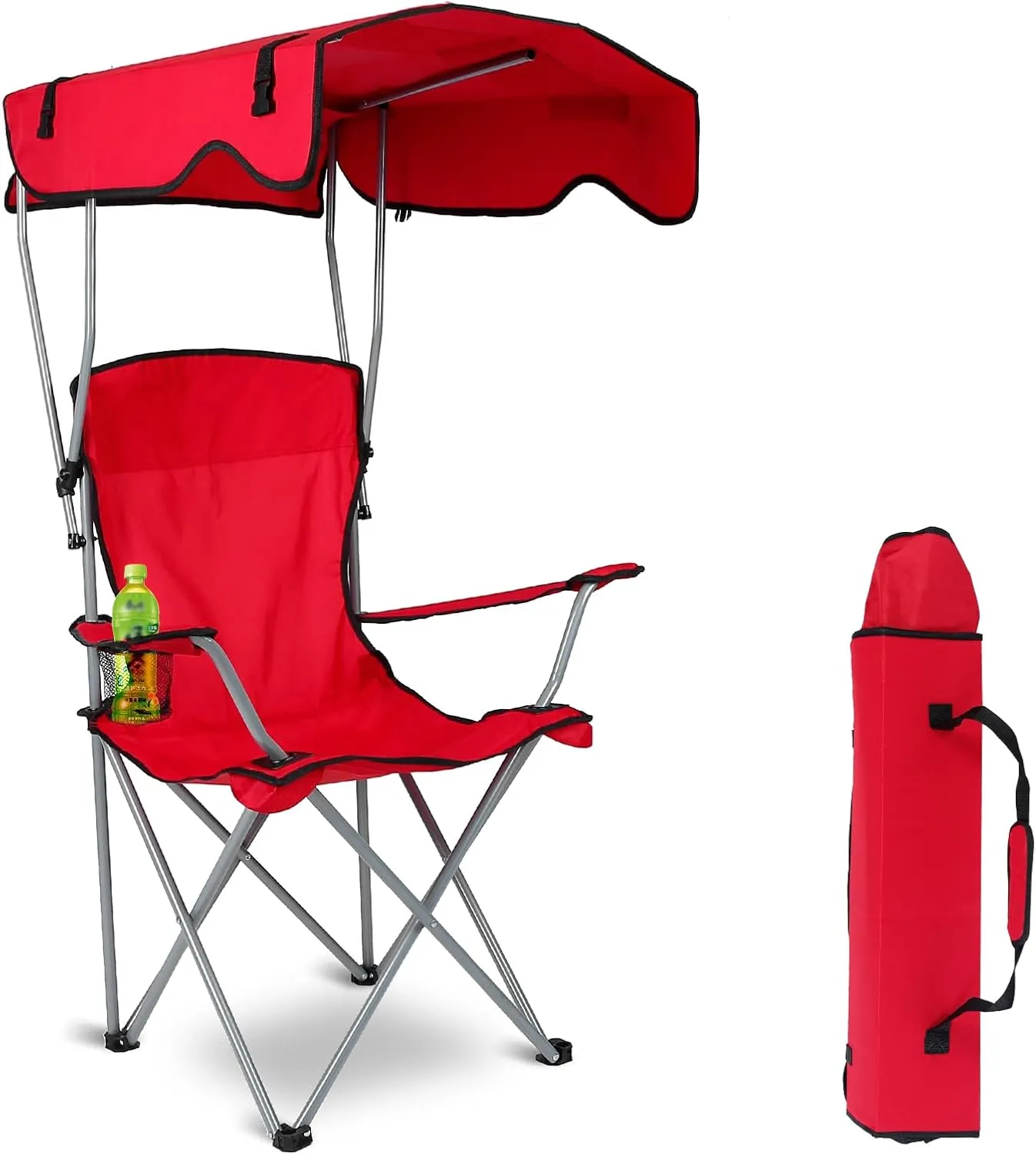 Camping Chair with Canopy, Outdoor Folding Canopy Chair with Shade & Cup Holder for Outdoor Sports, Portable Lawn Chairs for Camping Beach Tailgates Fishing, Support 330 LBS