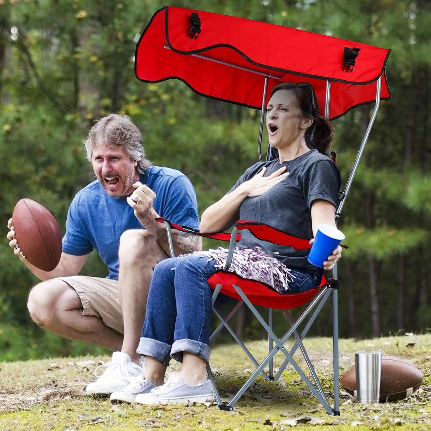 Camping Chair with Canopy, Outdoor Folding Canopy Chair with Shade & Cup Holder for Outdoor Sports, Portable Lawn Chairs for Camping Beach Tailgates Fishing, Support 330 LBS