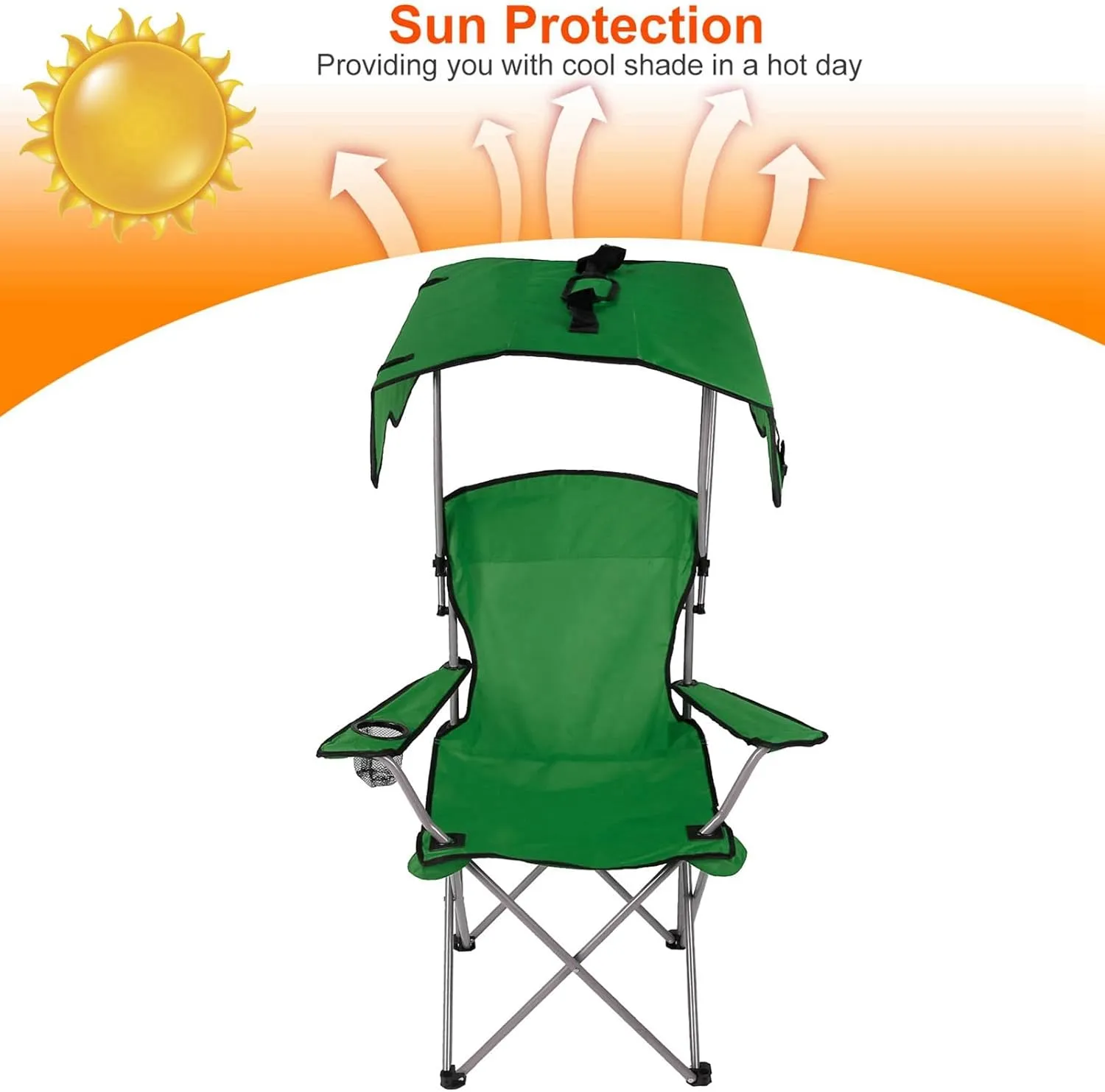 Camping Chair with Canopy, Outdoor Folding Canopy Chair with Shade & Cup Holder for Outdoor Sports, Portable Lawn Chairs for Camping Beach Tailgates Fishing, Support 330 LBS